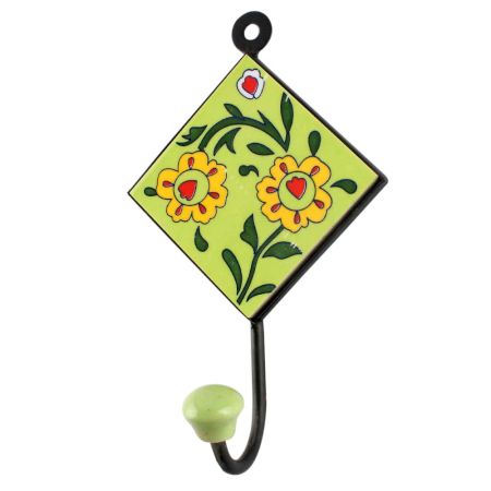 Pea Green Ceramic Floral Tile Hook Online